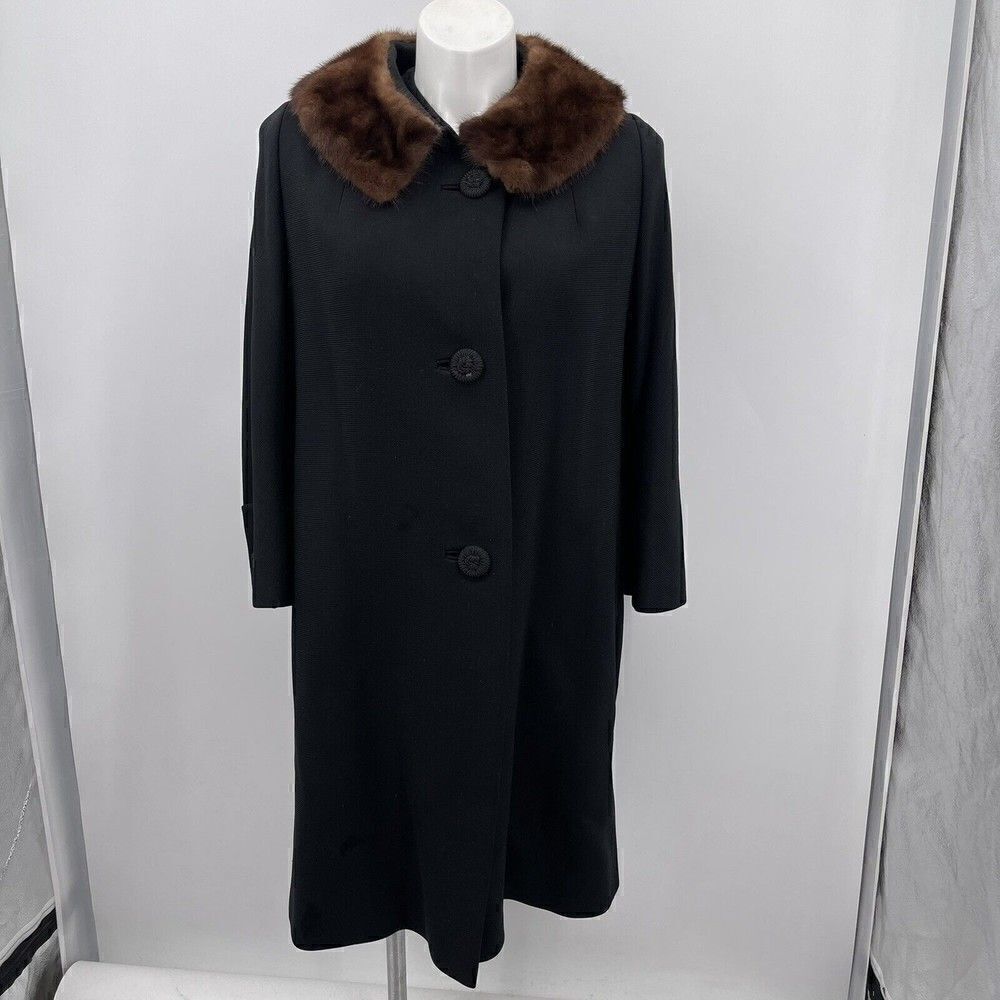 Union made Ilgwu vintage wool and fur coat womans large black